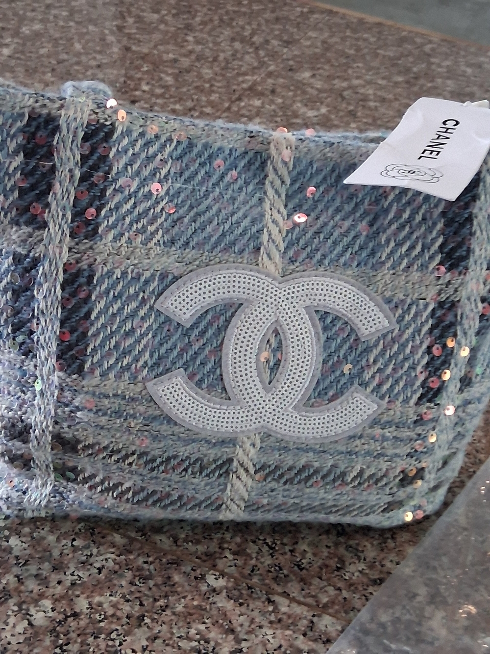 CHANEL GWP  Sequin Tweed Shoulder Tote in Light Blue.New